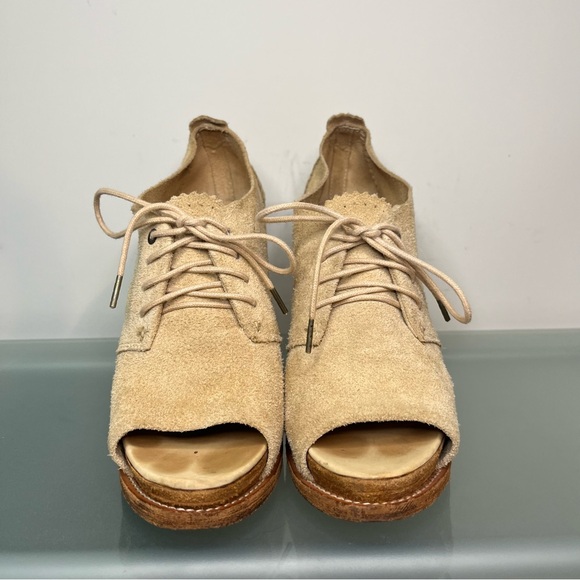 Rag & Bone Sunderland Lace Up Wedge Pumps Ladies Size 37 / 7 Sand Suede Heels - Picture 3 of 10